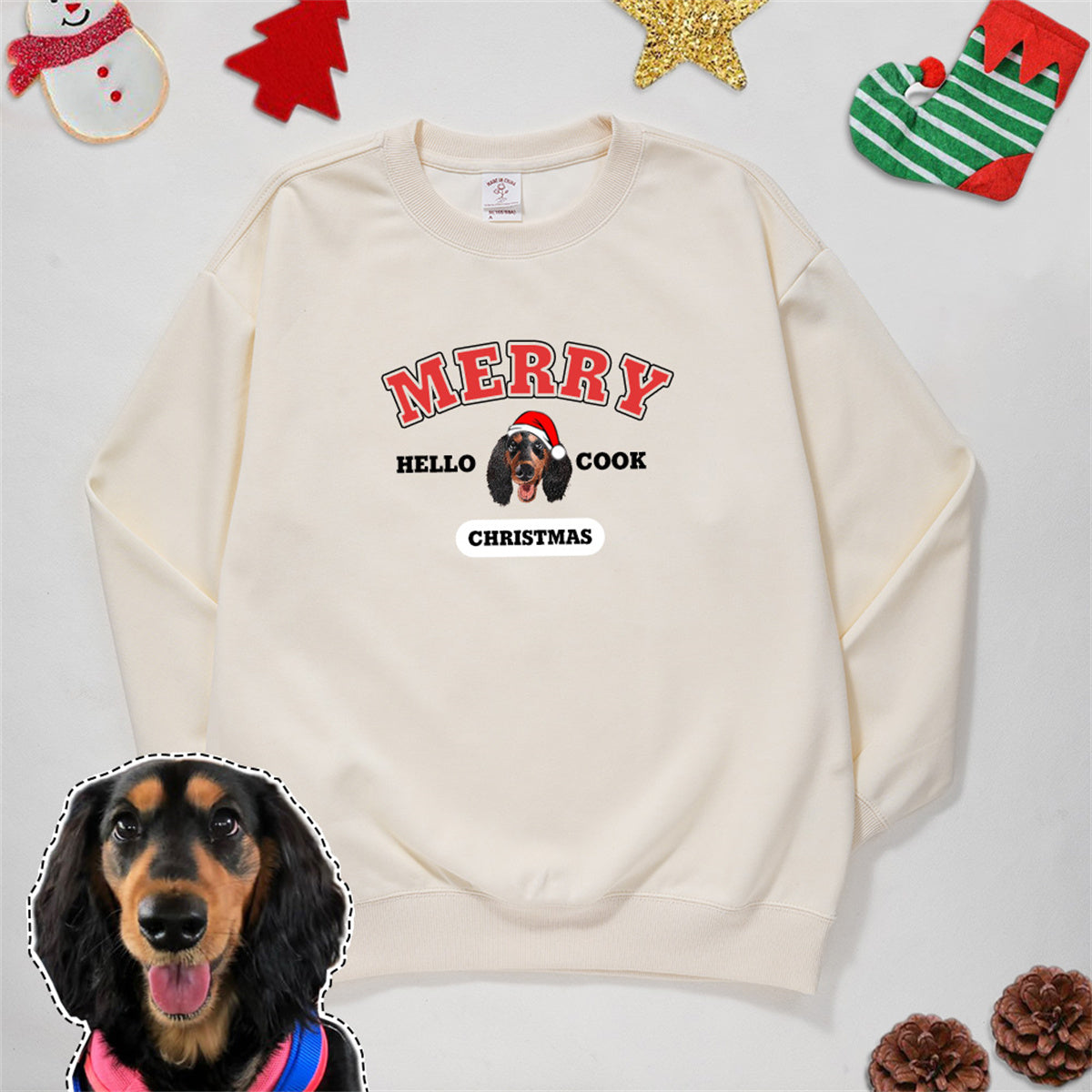 Custom Pet Embroidery Sweatshirt - Upload Pet Photo for Personalized Christmas Slogan Embroidery, Ideal Fall Christmas Gift