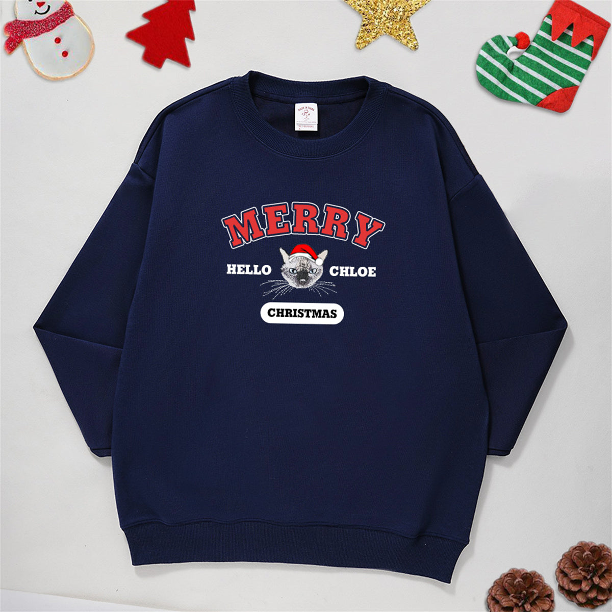 Custom Pet Embroidery Sweatshirt - Upload Pet Photo for Personalized Christmas Slogan Embroidery, Ideal Fall Christmas Gift