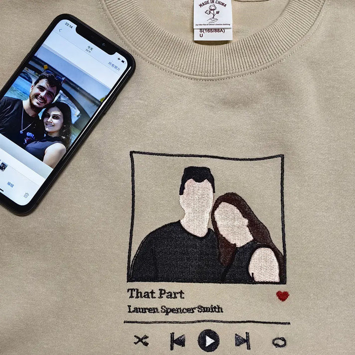 Couple photo custom music player embroidered hoodie