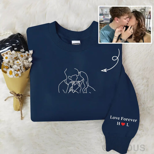 Couple Photos Turned Into Embroidery Customized Sweatshirts