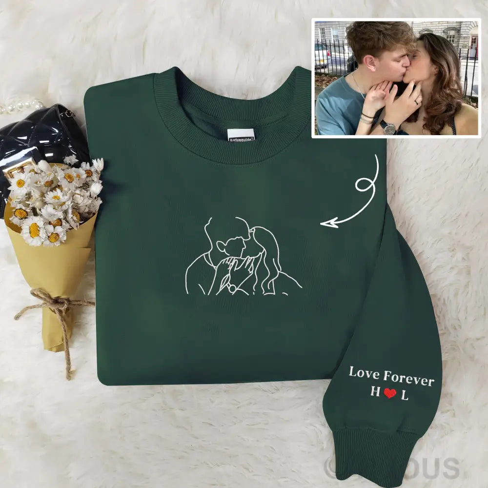 Couple Photos Turned Into Embroidery Customized Sweatshirts