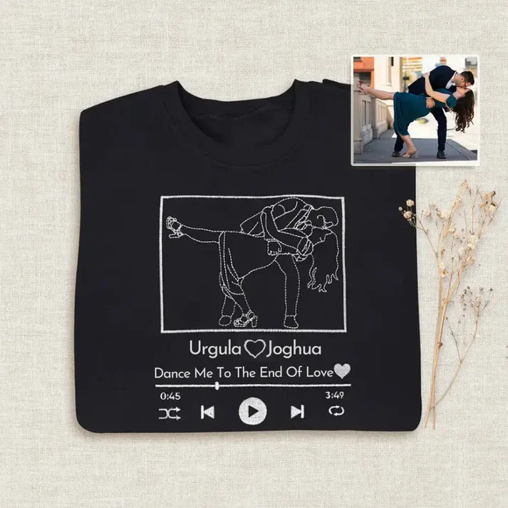 Custom Embroidered Portrait Sweatshirt With Song