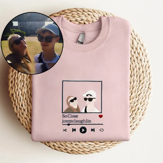 Custom embroidered sweatshirt with music player, gift for couple