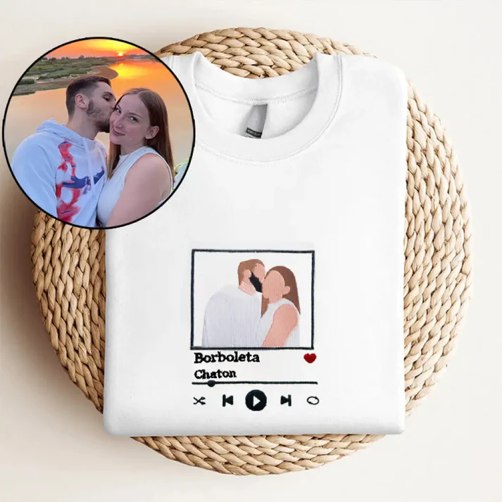 Custom Embroidered Sweatshirts with Music Player for Couples, Best Anniversary Outfits for Couples
