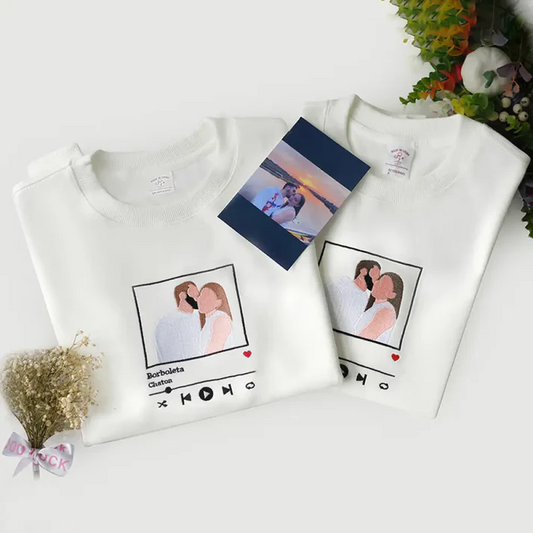 Custom Embroidered Sweatshirts with Music Player for Couples, Best Anniversary Outfits for Couples