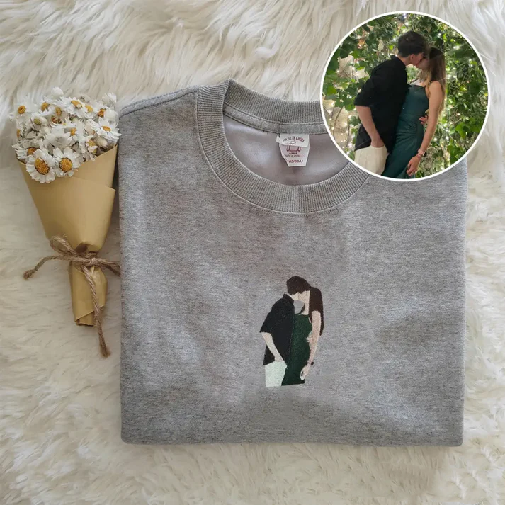 Custom music player couple photo embroidered sweatshirt