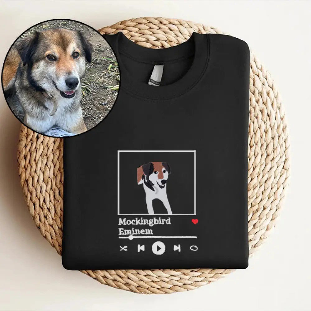 Custom pet dog embroidered music player sweatshirt hoodie