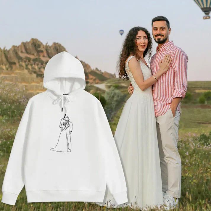 Custom Photo Sketch Embroidered Sweatshirt, Couple Gifts