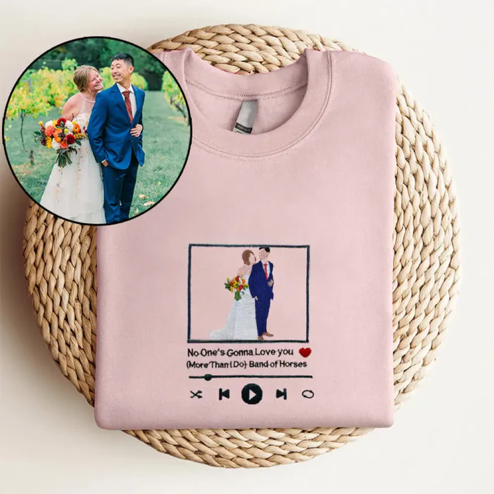 Custom wedding anniversary photo embroidered sweatshirt, sweatshirt for couples