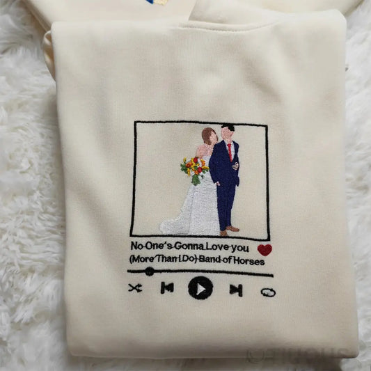 Custom Wedding Anniversary Photo Embroidered Sweatshirt For Couples