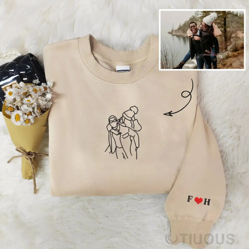 Customized Couple Photo Embroidered Sweatshirt