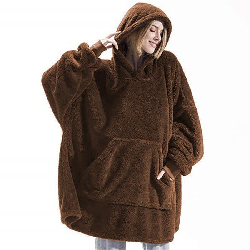 Autumn and Winter Comfortable Loose Double-Sided Fleece Hoodie, Thick Wearable Blanket Couple Loungewear