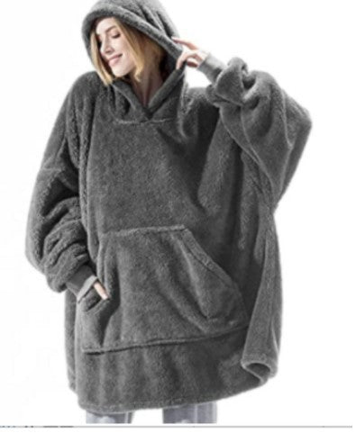 Autumn and Winter Comfortable Loose Double-Sided Fleece Hoodie, Thick Wearable Blanket Couple Loungewear