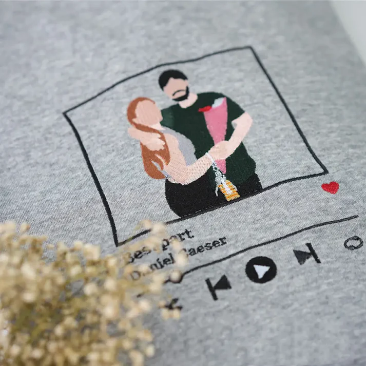 Gray couples custom embroidered hoodie