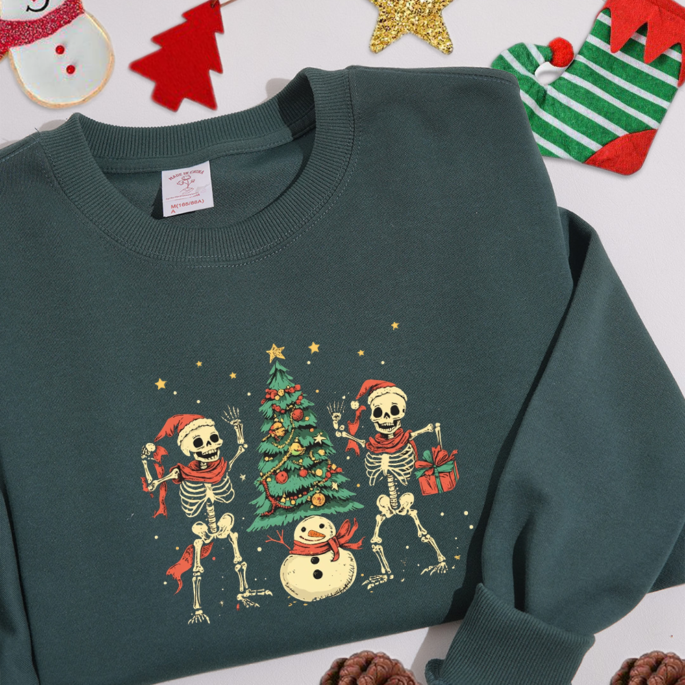 Personalized Embroidered Sweatshirt: Skull Element Christmas Gift, Available in Five Colors to Showcase Your Unique Style!