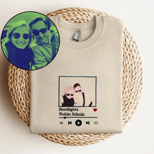Handsome embroidered sweatshirts for couples, custom music player hoodies