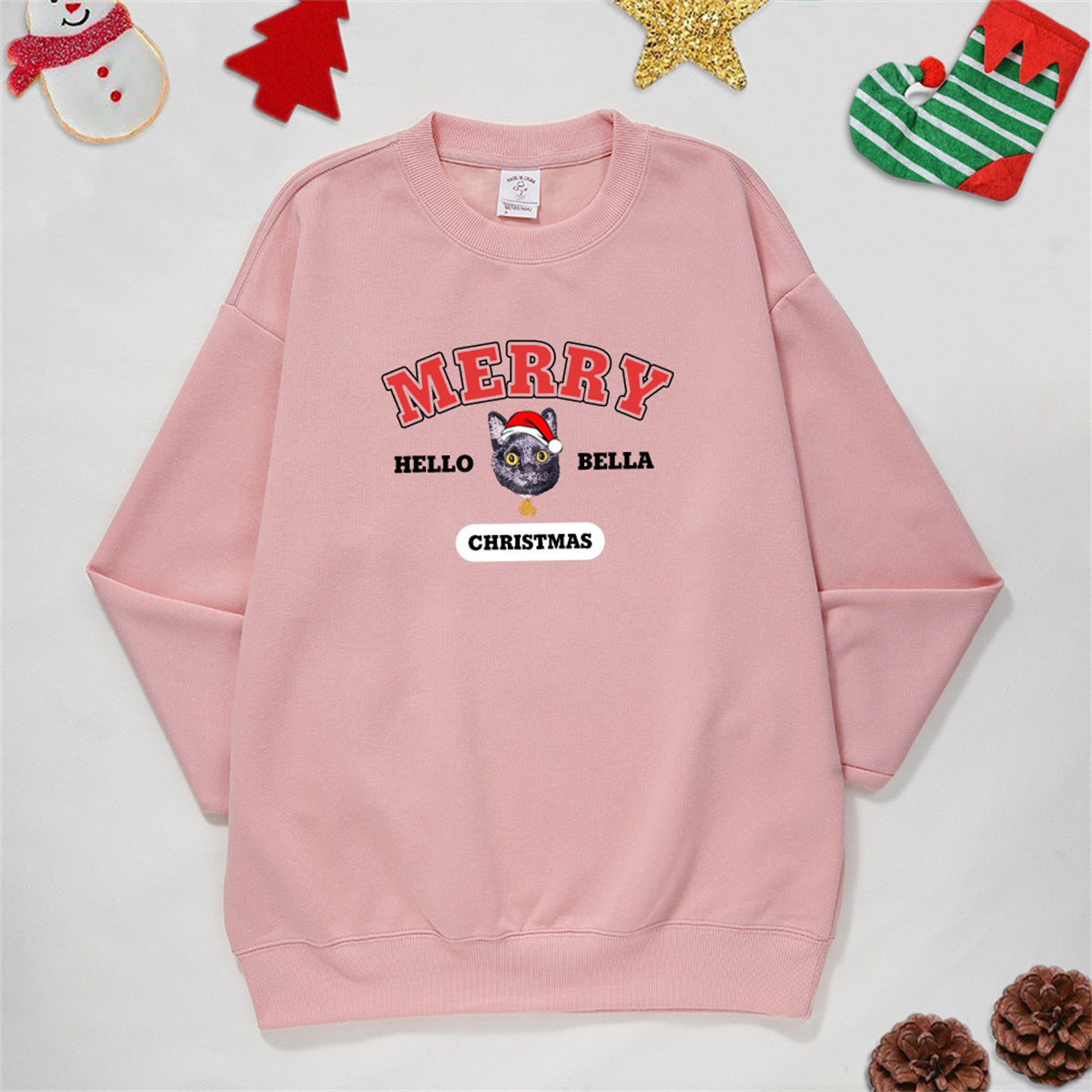 Custom Pet Embroidery Sweatshirt - Upload Pet Photo for Personalized Christmas Slogan Embroidery, Ideal Fall Christmas Gift